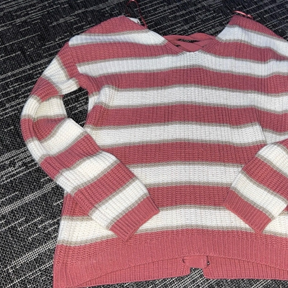 Rue21 Pink and Cream V-Neck Sweater